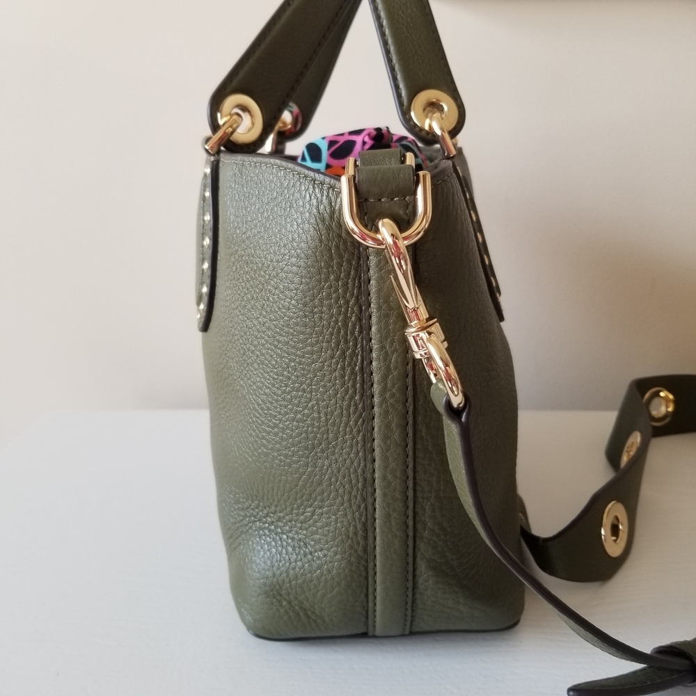 Michael Kors Brooklyn Small Grab Bag Crossbody Pebbled Leather Olive Green - Picture 5 of 13